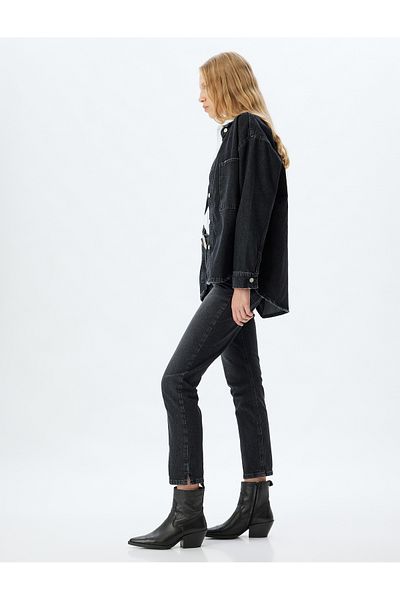 Koton High Waist Jeans Straight Leg Buttoned Cotton - Slim Straight Fit Jeans