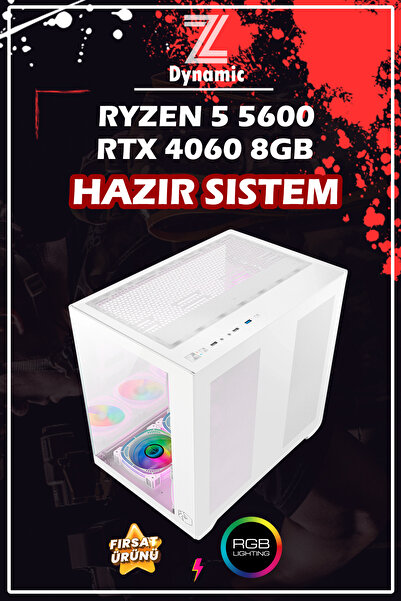 Zeiron Dynamic X4060s Ryzen 5 5600 16GB DDR4 Ram 512GB NVMe M.2 SSD RTX4060 8GB Oyuncu Masaüstü Bilgisayar