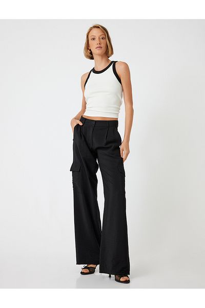 Koton Comfortable Viscose Cargo Pants - Wide Leg, Pocket