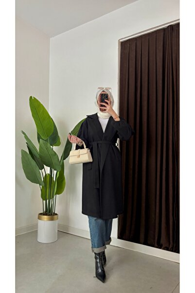 Aranlı tekstil Oversize Cut Bathrobe Type Stamped Women's Coat with Gathered Sleeves and Mobile Belt