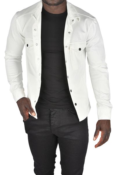 DeepSEA Λευκό Lycra Sports Jacket - Πουκάμισο γιακά, Snap Pockets, Slim Fit 250
