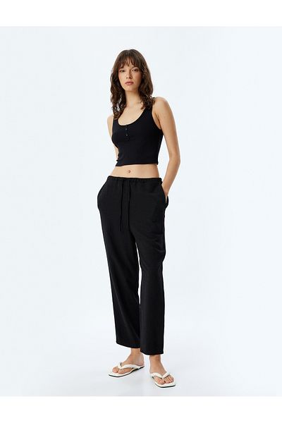 Koton High Waist and Pocket Linen Blended Trousers - Wide Leg
