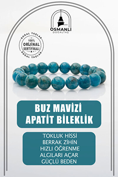 OSMANLI DOĞAL TAŞ Buz Mavizi Apatit 10 mm Doğal Taş Bileklik
