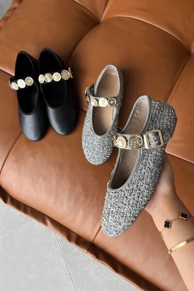 STRASWANS Leonardo Women - Gray Linen Ballerinas with Accessory Detail