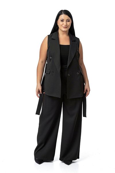 DISENTIS MODEST Set de pantaloni cu vestă dublu de mărime mare, negru