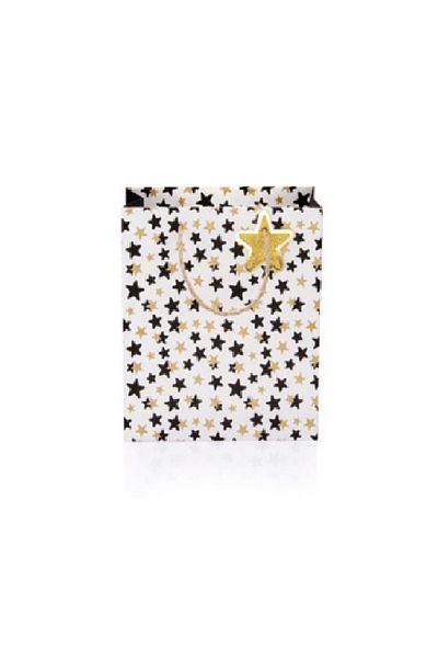 Gıpta Bg6870 Cardboard Gift Bag - Black White Gold - 215X120X240 Mm. - B4 - Star Star