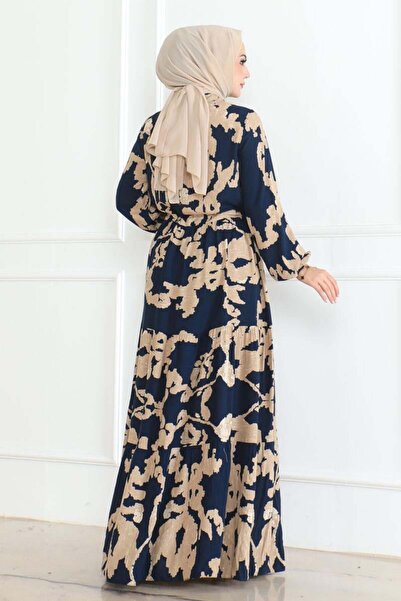 SGS Navy Blue Mina Patterned Hijab Dress