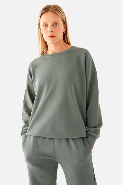 Superstacy Nina Cotton Basic Khaki Sweatshirt