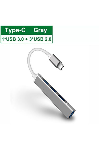 Kebidumei موزع USB 3.0 من النوع C 4 في 1 رمادي اللون، موزع USB من النوع C 3.1، محول موزع متعدد المنافذ OTG لشاومي