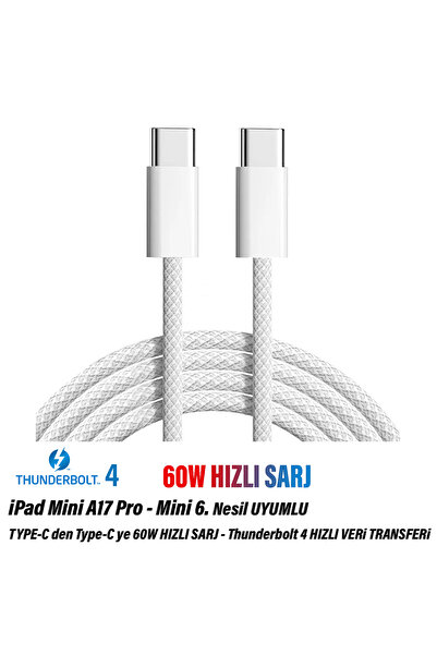 EXENAR iPad mini A17 Pro - iPad Mini 6. Nesil Tablet Şarj Kablosu Type-C Thun...