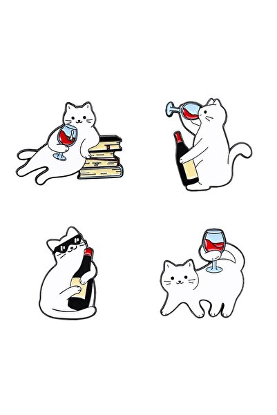 Choice 4 قطع/مجموعة شارات مينا على شكل قطة كرتونية على شكل نبيذ أحمر ونظارة ش...