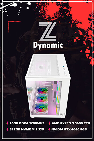 Zeiron Dynamic X4060s Ryzen 5 5600 16GB DDR4 Ram 512GB NVMe M.2 SSD RTX4060 8GB Oyuncu Masaüstü Bilgisayar
