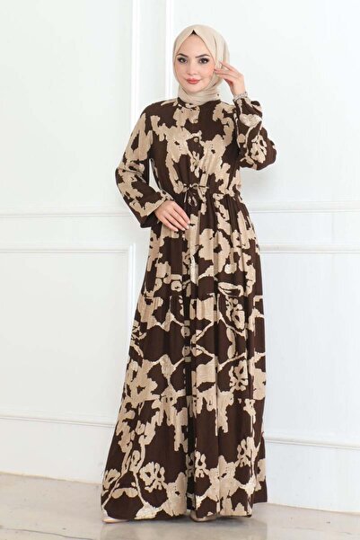 SGS Φόρεμα Hijab - Μίνα με μοτίβο, καφέ