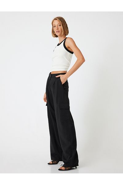 Koton Comfortable Viscose Cargo Pants - Wide Leg, Pocket