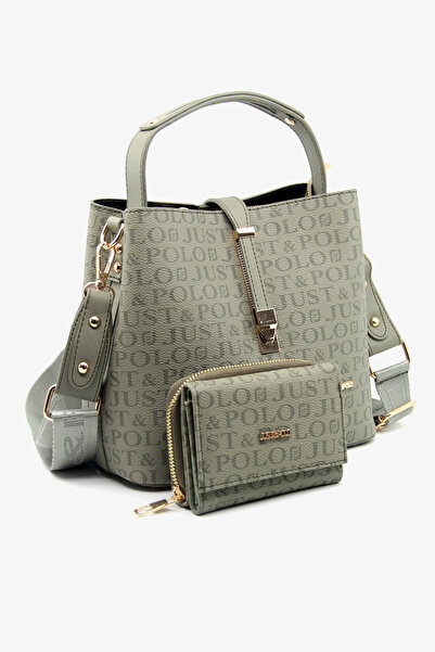 Just Polo مجموعة حقيبة ومحفظة نسائية باللون الأخضر للموسم الجديد