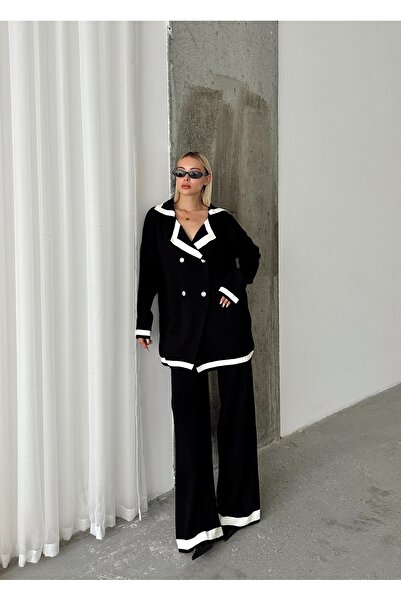 R&G RIMANERE GIOVANI 4 gombos fekete kötöttáru női szett - kabát és nadrág