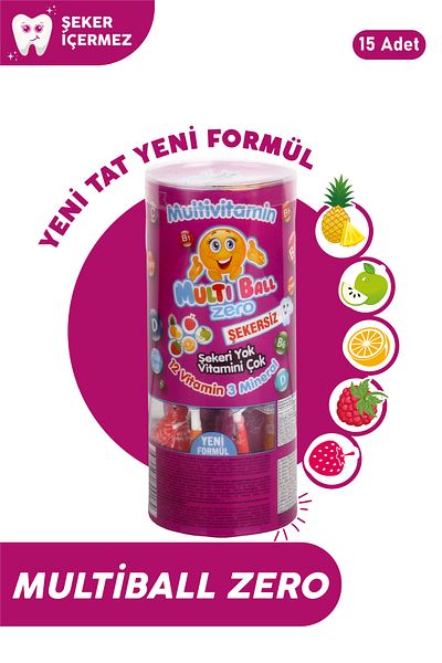 HayalAvm Multiball Zero (Without Sugar) 15 Pieces of Lollipops (12 Vitamin 3 Mineral)