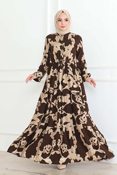 SGS Φόρεμα Hijab - Μίνα με μοτίβο, καφέ