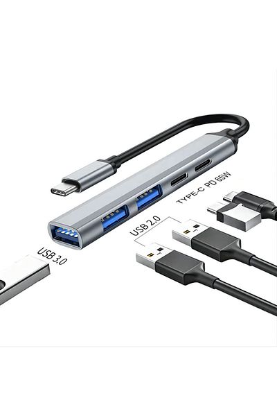 Kebidumei Gray-TYPE-C PD 65W USB C HUB Type C to USB 3.0 HUB 5Ports Multi Splitter Adapter OTG For Xiaomi Leno