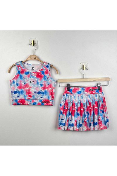mikam Vibrant Color Stylish Designed Pleated Skirt Crop Boxer Swimsuit for Girl