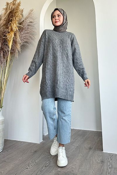 InStyle Braided Pattern Gray Soft Tunic