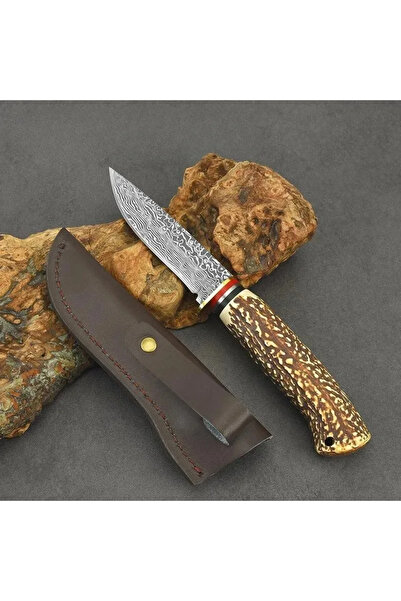 DUTRIEUX سكين خارجي مصنوع من الفولاذ بنمط دمشقي، شفرة ثابتة، سكين تخييم عملي للاستخدام اليومي، سكين تقطيع الفاكهة.