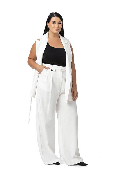 DISENTIS MODEST Set alb din două piese, pantaloni cu vestă dublu