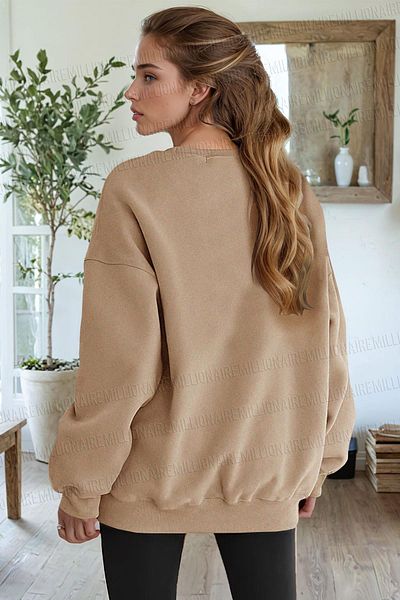 Millionaire Γυναικείο φούτερ Camel Basic 0 Crew Neck Unprinted Απλό Oversize Φαρδύ φλις φούτερ