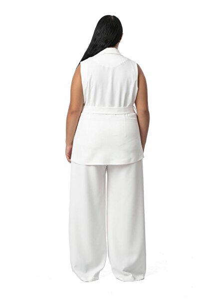 DISENTIS MODEST Large Size Double-Breasted Vest Trousers White Double Set