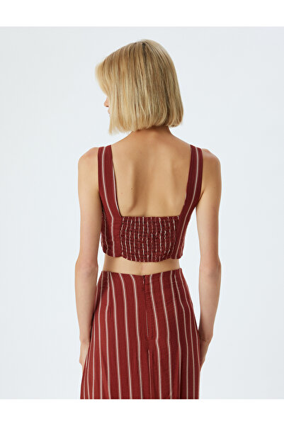 Koton X Melis Ağazat - Viscose Elastic Crop Bustier, V-neck, Slim Fit