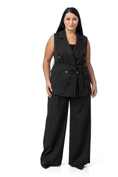 DISENTIS MODEST Set de pantaloni cu vestă dublu de mărime mare, negru