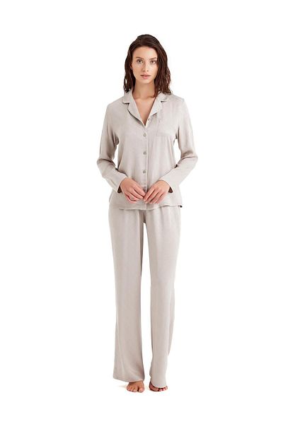 Blackspade Σετ Πιτζάμες Μπεζ Σατέν - 100% Viscose, Μακρυμάνικο, Μπροστινό Κουμπί C8T8N4O06