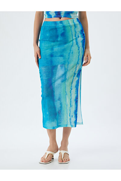 Koton X Şahika Ercümen - Midi Boy Etek Batik Desenli Yandan Yırtmaç Detaylı