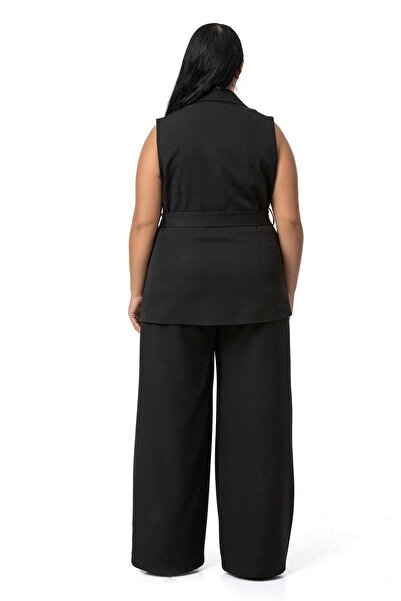 DISENTIS MODEST Large Size Double-Breasted Vest Trousers Black Double Set