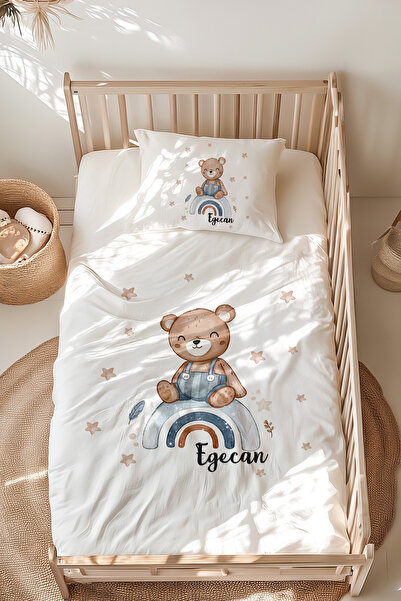 Lilabio %100 Pamuk Isme Özel Isimli Montessori Yatak Nevresim Takımı (100X200...