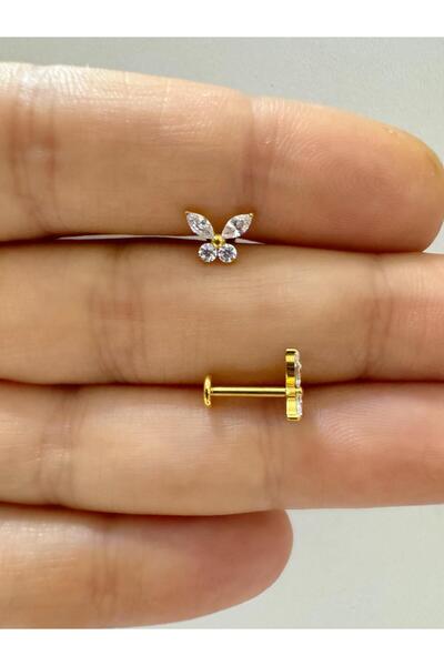 Arescollection 1 adet G23 TİTANİUM ( titanyum) zirkon taşlı tragus kıkırdak  conch flat  helix lobe uyumlu piercing