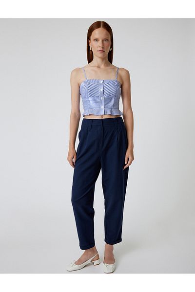 Koton Melis Ağazat - Linen Blended Carrot Cut Comfortable Pocket Trousers