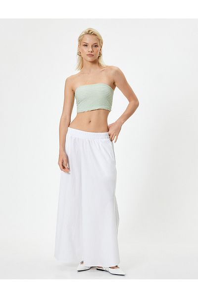 Koton Trägerloses, strukturiertes Crop-Top – X Melis Ağazat