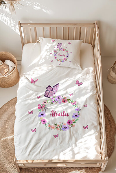 Lilabio %100 Pamuk Isme Özel Isimli Montessori Yatak Nevresim Takımı (100X200...