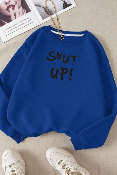 Moda Glo Унисекс памучен суичър с щампа с кръгло деколте Shut Up