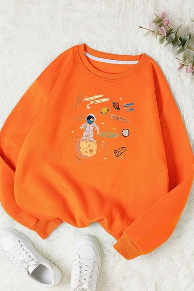 Moda Glo Hanorac unisex din bumbac cu gât crew astronaut