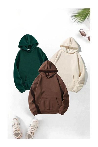Moda Glo Σετ 3 φούτερ με κουκούλα Unisex Oversize - Απλό χωρίς εκτύπωση