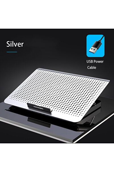 DUTRIEUX حامل تبريد فضي اللون لأجهزة الكمبيوتر المحمولة، مصنوع من سبائك الألومنيوم، مزود بمروحة تبريد للألعاب، وقاعدة تبريد لأجهزة الكمبيوتر المحمولة مقاس 11 و13 و17 بوصة.