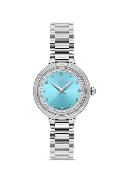 FERRO Quartz Steel Grey Turquoise Dial 23 mm Women's Wristwatch
