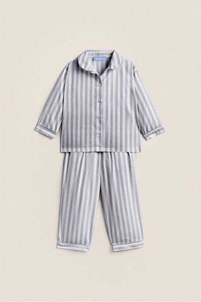 La ciel Unisex Children's Gray Striped Seasonal 100% Cotton Pajamas Top and Bottom Set