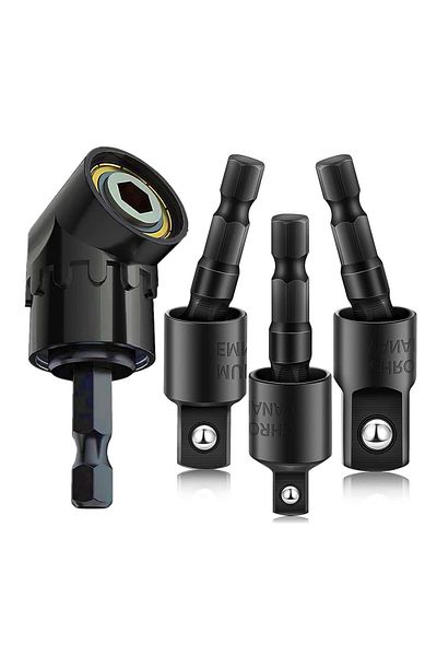 Choice Hexagonal 4 In 1 Adapter Set Right Angle Drill Adaptor 360° Rotatable 1/4 3/8 1/2" Impact Grade Sock
