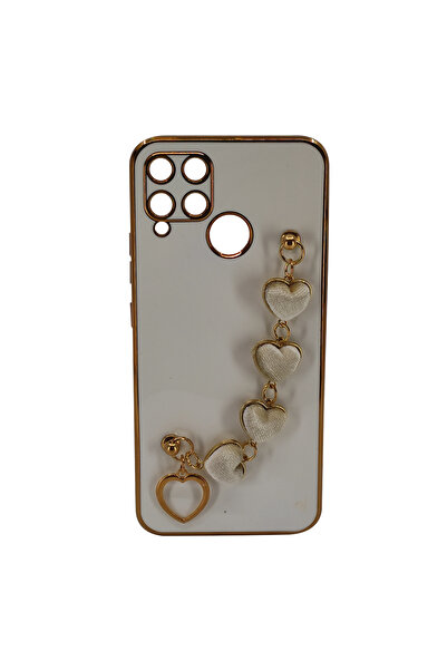 Nettech Realme C15 Uyumlu Lüx Kalp Zincir Arka Koruma Kılıf - Beyaz