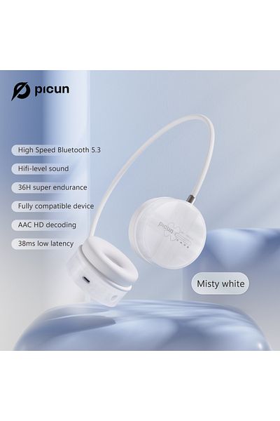 Picun White Headphone I30 Wireless Headphone Hifi Stereo Lightweight Bluetooth 5.3 Headset With Micr