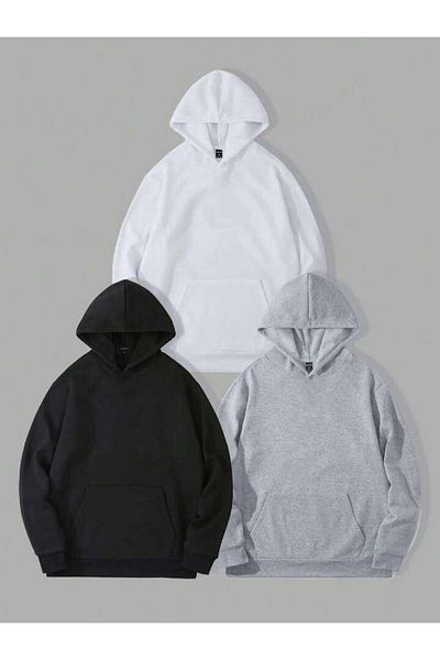 Moda Glo Σετ 3 φούτερ με κουκούλα Unisex Oversize - Απλό χωρίς εκτύπωση