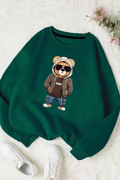 Moda Glo Βαμβακερό φούτερ με στάμπα Bruh Bear με λαιμόκοψη